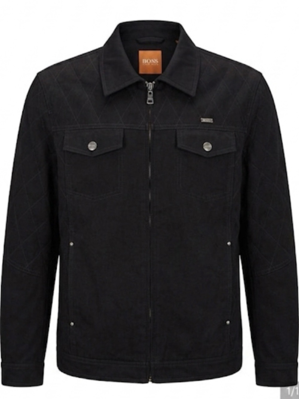 Hugo BOSS Men's Black Diamond Quilted Zip-Up Jacket Size Medium